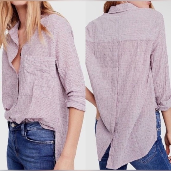 Free people No Limits Stripe Split Back Button Loose Oversized Bohemian - Picture 4 of 11